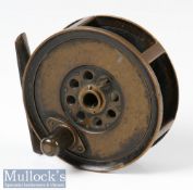 J B Moscrop’s Manchester Patent 3 ½” All Brass Reel: spindle drum core, horn handle, face plate