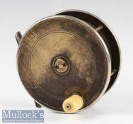 P D Malloch of Perth 4 ¾” Brass and Ebonite Salmon Fly Reel with nickel silver rims, with very