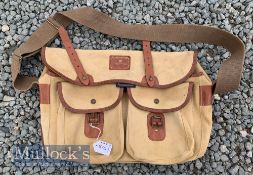 Hardy Bros canvas and leather fishing tackle bag with two front pockets, two more pockets