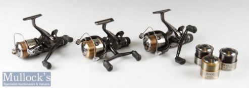 3x Shimano 5000 XTEA super bait runner reels and spare spools all appear in good condition overall