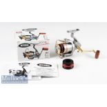 Mitchell 300X Pro Spinning Reel & Spare Spool with gold finish fittings and turned wood handle,