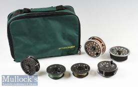 Selection of Fly Reels and Spools- Cased (6) incl Shakespeare Beaulite 4 ¼” reel in grey with rim