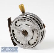 Meteor Patent casting reel 3 1/8” alloy reel with pat 22461/07 18212/08 in shield logo, and oval ‘