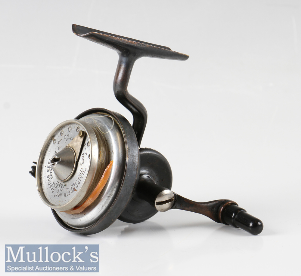 Illingworth No3 casting reel No3581 and spare spool with exposed gearing, alloy spool and brass line - Image 2 of 3