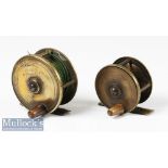 2x Army & Navy C S L engraved all brass plate wind reels including a 2 ¾” reel and a 2 ¼” reel,