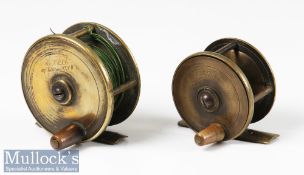 2x Army & Navy C S L engraved all brass plate wind reels including a 2 ¾” reel and a 2 ¼” reel,