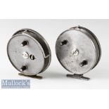 2x Hardy Bros England 4” Conquest centrepin trotting reels both twin handled, quick release latches,