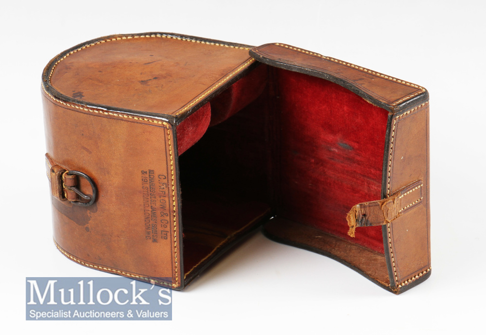 C Farlow & Co London leather D block reel case internally measures 3 ¾” length, 2 1/4” width, red - Image 2 of 2
