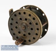 Interesting 2 7/8” all brass fly reel marked ‘Expressly Made in England Banerjee & Co’ to the
