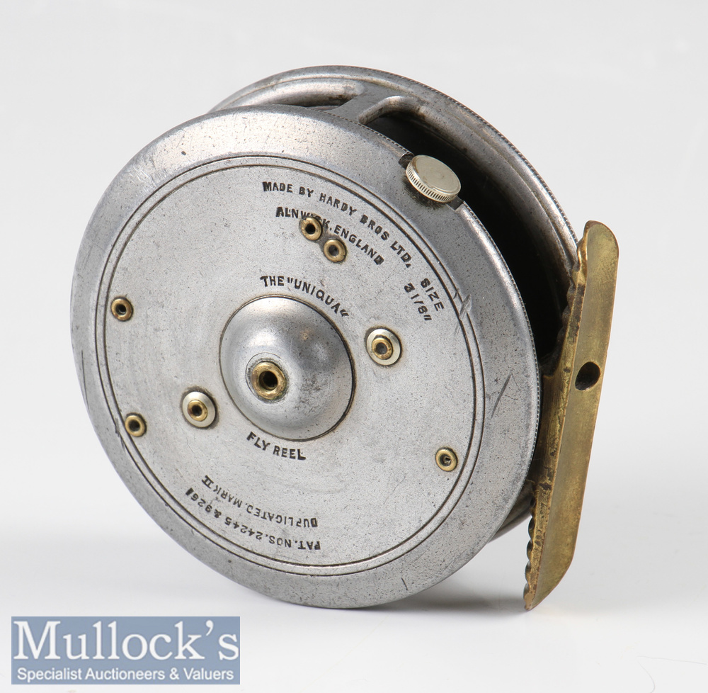 Hardy Bros Alnwick 3 1/8” Uniqua Dup Mk II alloy fly reel with brass ribbed foot, horse shoe - Image 2 of 2