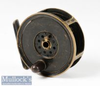 J B Moscrop’s Manchester Patent 4” All Brass Reel: spindle drum core, horn handle, face plate