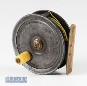 Early PD Malloch Perth 3” alloy fly reel in Uniqua style, smooth brass foot, white handle,