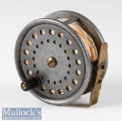 Mallochs of Perth 4” alloy salmon fly reel maker’s oval mark to backplate with smooth brass foot,