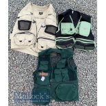 Various fishing waistcoats to include a Fenwick mesh waistcoat size L, Lureflash mesh waistcoat size