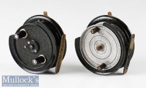 J W Young ‘The Competitor Reel’ 3 ½” casting reels both marked to the back ‘made in England’,