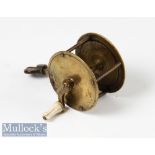 Early 19th century 2 ¼” all brass spike winch reel with a four pillar construction, white curved