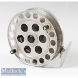 Large 5 ½” alloy centre pin trotting reel with Leeds reel style knurled knob, no maker’s marks, with