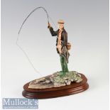 Fine Border Fine Art Scotland Figure of Fly Fisherman casting c1986 – mounted on naturalistic base