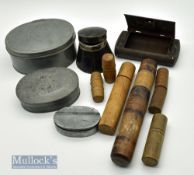 Selection of Early Bait and Tackle Containers (11) – incl 2 black Japanned examples, one being an