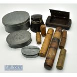 Selection of Early Bait and Tackle Containers (11) – incl 2 black Japanned examples, one being an