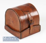 C Farlow & Co London leather D block reel case internally measures 3 ¾” length, 2 1/4” width, red