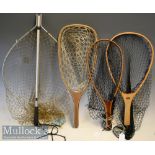 Collection of various modern wooden tennis racket style trout landing nets et al (4) - Abu Garcia