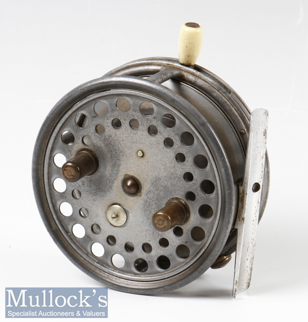 Hardy The Silex No.2 alloy salmon fly reel: 4” dia with twin handles, white ivorine rim lever