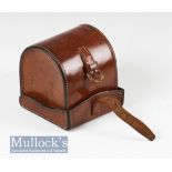 C Farlow & Co London leather D block reel case internally measures 3 ½” length, 2” width, with