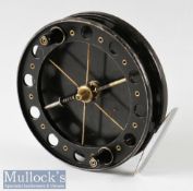 Allcocks Aerial 4 ½” centre pin trotting reel in black finish, chrome foot, twin handles, spins very