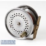 C Farlow & Co London 4 ¼” salmon reel perfect style wide drum with holdfast logo, constant check,