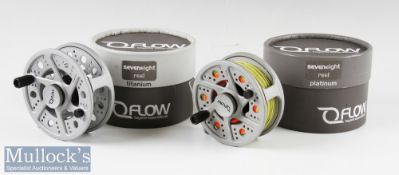 2x matching Wychwood Flow SevenEight Titanium/Platinum Fly Reels in makers boxes – both 3 7/8” dia