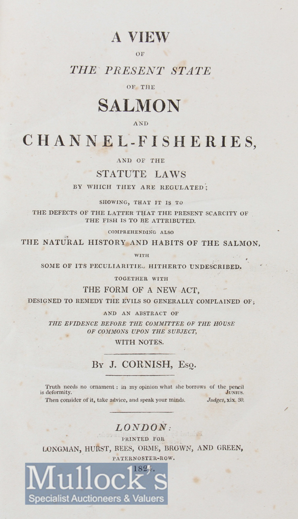 Early 19th c Fishing Book on The Salmon: Cornish, John Esq - “A View of The Present State of The - Image 2 of 2