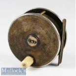 P D Malloch Maker Perth brass/ebonite, nickel silver rims combination 4.25” salmon fly reel - smooth