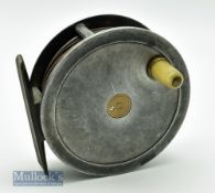 Unnamed London 4” heavy alloy Salmon fly reel with a smooth brass foot, very nice sounding smooth