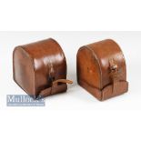 2x Leather D block reel cases to include an unnamed internally measuring 4 ¼” length, 2 ½” width