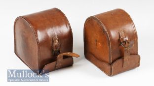 2x Leather D block reel cases to include an unnamed internally measuring 4 ¼” length, 2 ½” width