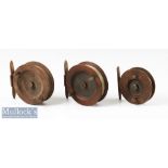 3x Wooden and metal pillar back matching narrow drum reels – 2x 3 3/8” and 1x 7/8” – all need