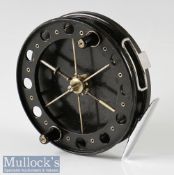 Allcocks Aerial 4 ½” centre pin trotting reel in black finish, with line guide, chrome foot, twin