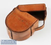 Good Leather Block D shaped reel case – overall 4” x 2” c/w leather strap ideal for 3 7/8” Perfect