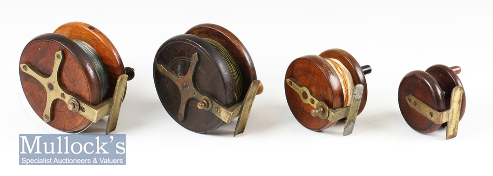 4x Various wood and brass Nottingham reels to include 2x star back 4” reels, a 3” strap back and a 2 - Image 2 of 2