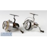 2x Hardy Bros Alnwick Altex No 3 Mk V spinning reels left hand wind, with Brit Pat end plate,