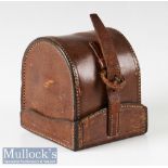 C Farlow London leather D block reel case internally measures 3” length, 1.5” width, good strap,