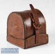 C Farlow London leather D block reel case internally measures 3” length, 1.5” width, good strap,