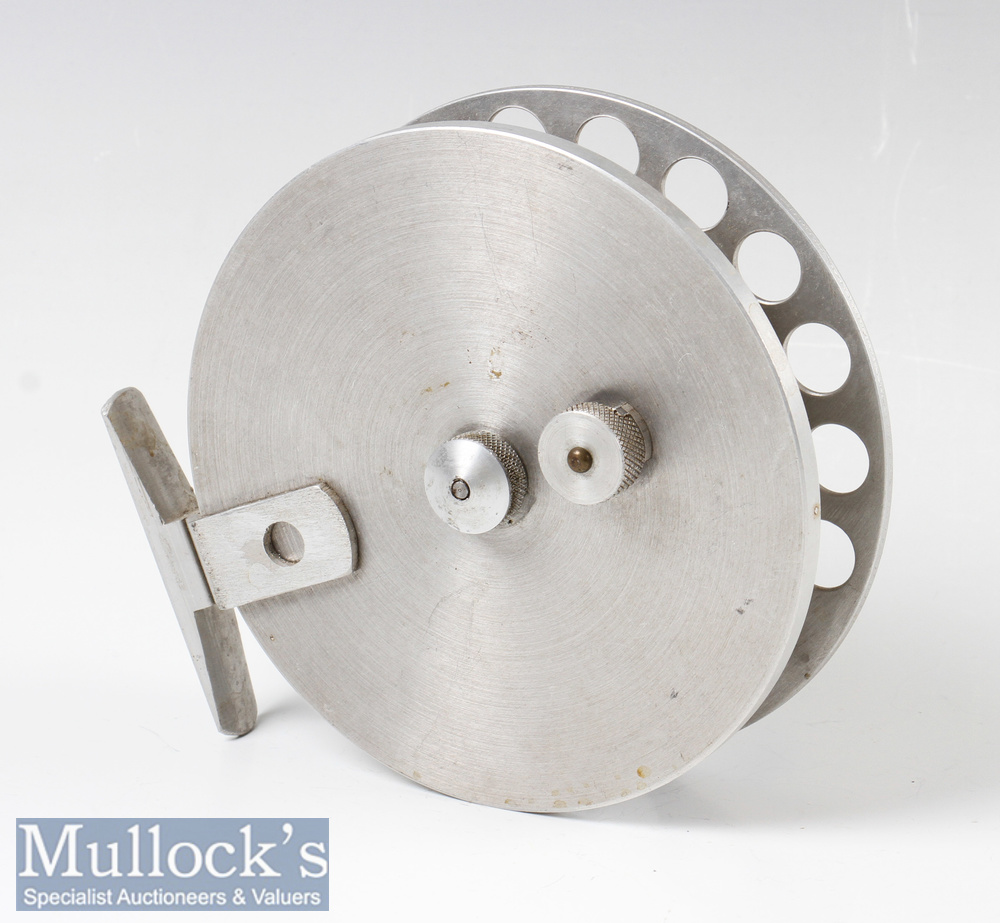 Large 5 ½” alloy centre pin trotting reel with Leeds reel style knurled knob, no maker’s marks, with - Image 2 of 2