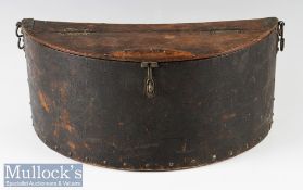 Victorian Demi-Lune wooden fishing creel with hinged lid, measures 34x13x15cm approx. appears with