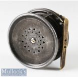 Hardy Bros Alnwick 4” perfect alloy salmon fly reel marked T internally to backplate, strap