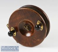 6” Reuben Heaton Built Mahogany Sea Reel brass lined back plate, rear drum flange and star back