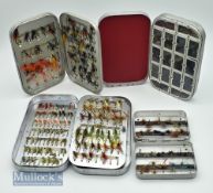 Wheatley Fly Boxes and Flies (4) incl 16 compartment dry fly box with a selection of modern trout