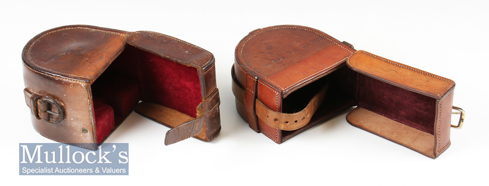 2x Leather D block reel cases to include one internally measuring 3 ½” length, 1 ¾” width, some - Image 2 of 2