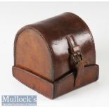 C Farlow London leather D block reel case internally measures 4” length, 2.5” width, with broken